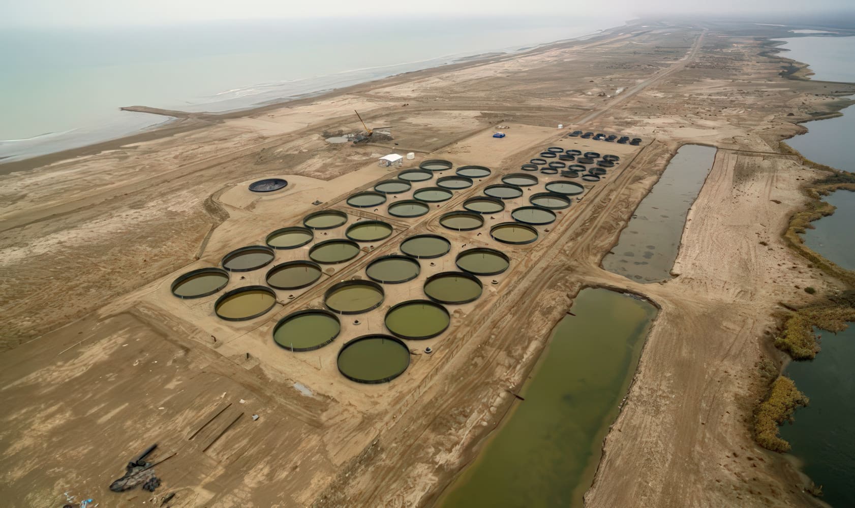 בריכות מבנה גלילי עם הגנת HDPE פתרונות הנדסיים לחקלאות ימית